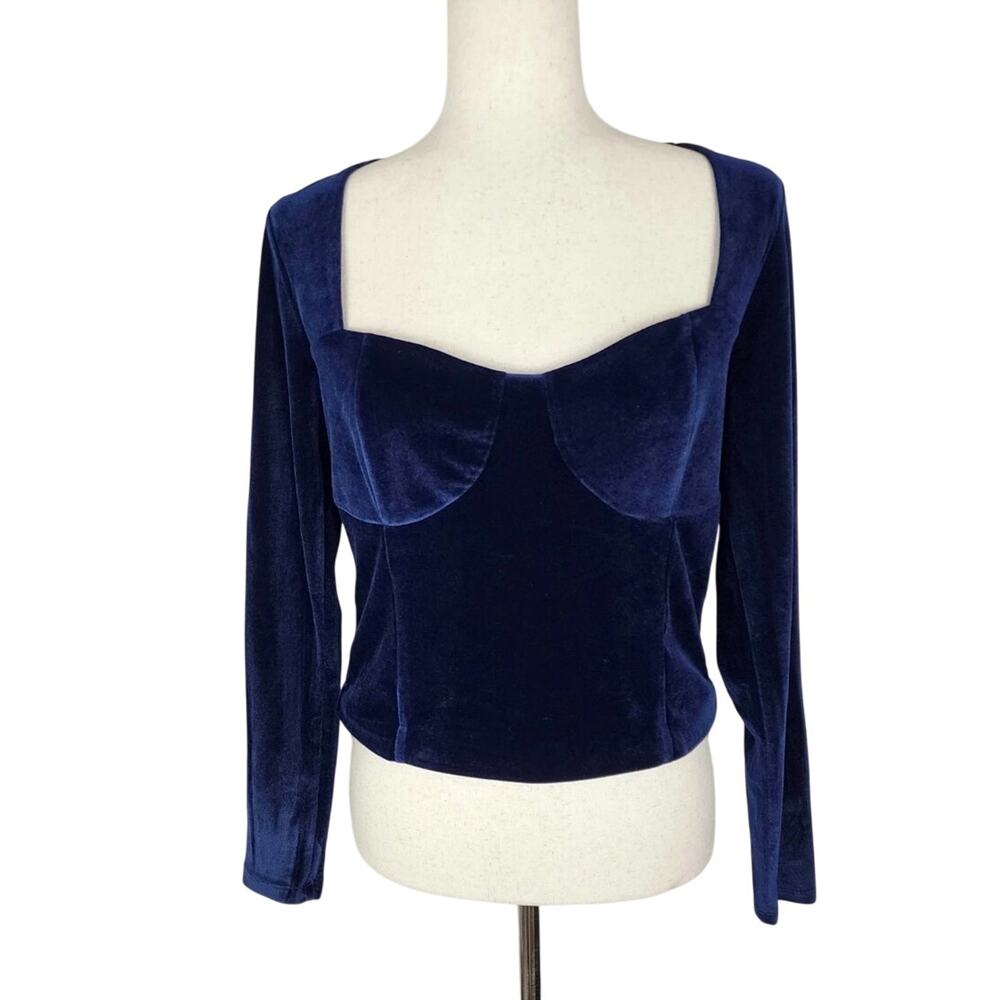 Abercrombie & Fitch Women’s Navy Velvet Long Sleeve Crop Top Size Small